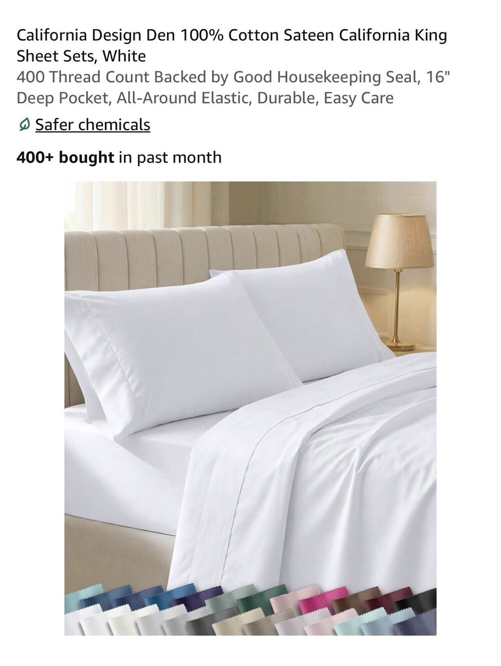 California Design Den King 4 Piece Sheet Set 100% Cotton Bright White NEW
